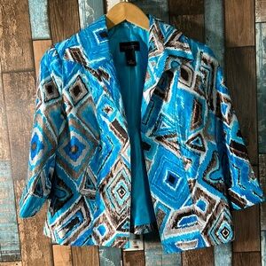 Investments Petites 4P blue shiny 3/4 blazer jacket